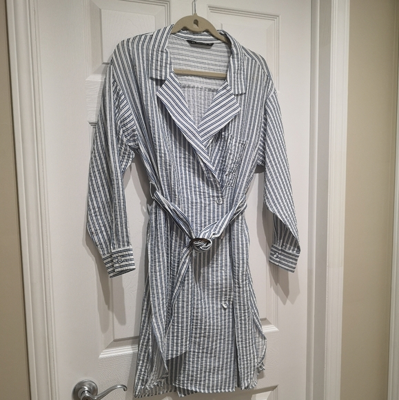 Double breasted Wrap Suit Style Striped Midi Dress - Picture 2 of 2